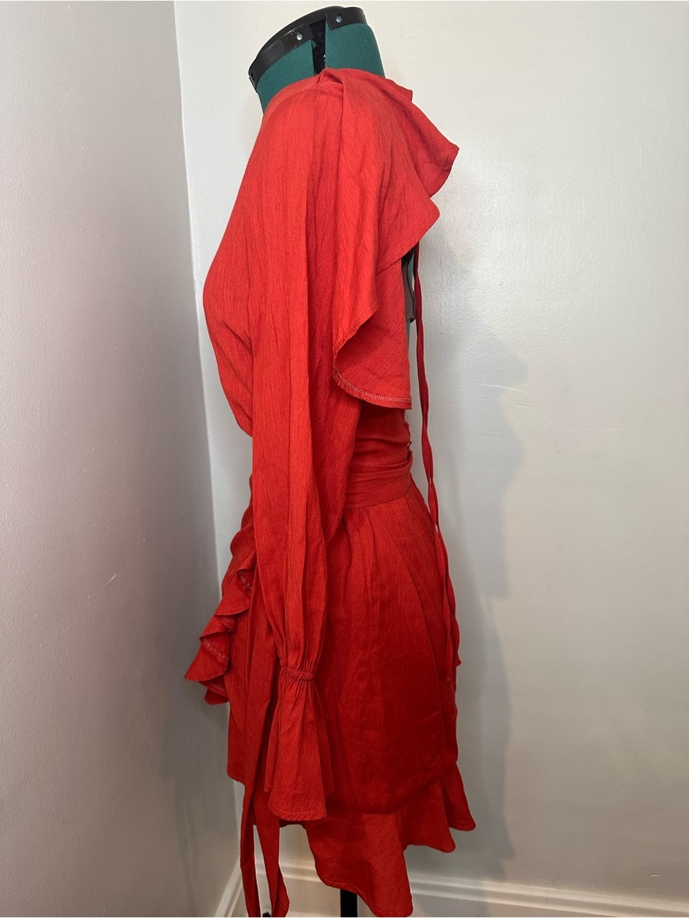 Open back Ruffled Mini Dress small deep rust color - Picture 6 of 14